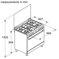 Bosch Cuisinière gaz posable Série 6 - 90 cm, 5 feux, four XXL 147 L, rôtissoire, grilles fonte - HGP3I8W50S