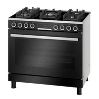 Bosch Cuisinière gaz Série 8 90 cm - 5 feux dont Wok 4,2 kW - Four XXL 147 L - Double tournebroche - HJY5G7V61S