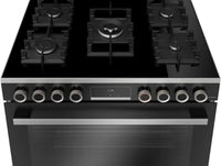 Bosch Cuisinière gaz Série 8 90 cm - 5 feux dont Wok 4,2 kW - Four XXL 147 L - Double tournebroche - HJY5G7V61S