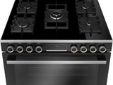 Bosch Cuisinière gaz Série 8 90 cm - 5 feux dont Wok 4,2 kW - Four XXL 147 L - Double tournebroche - HJY5G7V61S