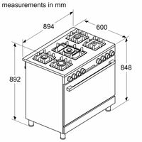 Bosch Cuisinière gaz Série 8 90 cm - 5 feux dont Wok 4,2 kW - Four XXL 147 L - Double tournebroche - HJY5G7V61S