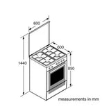 Bosch Cuisinière Mixte 60 cm – 4 foyers gaz, four gaz, inox – HXR390I50S