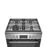 Bosch Cuisinière Mixte 60 cm – 4 foyers gaz, four gaz, inox – HXR390I50S